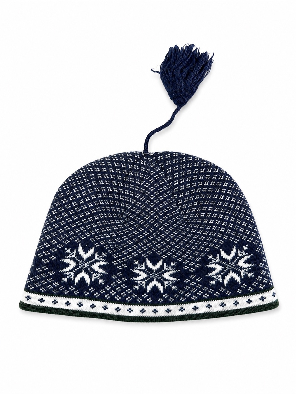 L.L. Bean Nordic Snowflake Fleece Lined Knit Winter Hat Navy Bkue White O/S